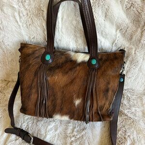 Patricia Nash Brown Leather/Fur with Fringe Women's Bag